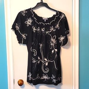Pretty black embroidered peasant top